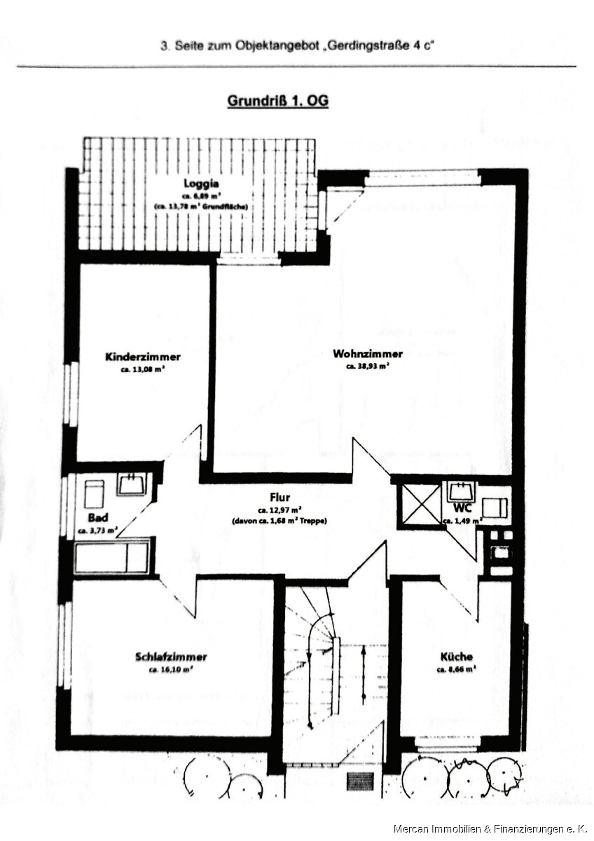 Grundriss 1. OG Maisonettewohnung Hannover / Bemerode
