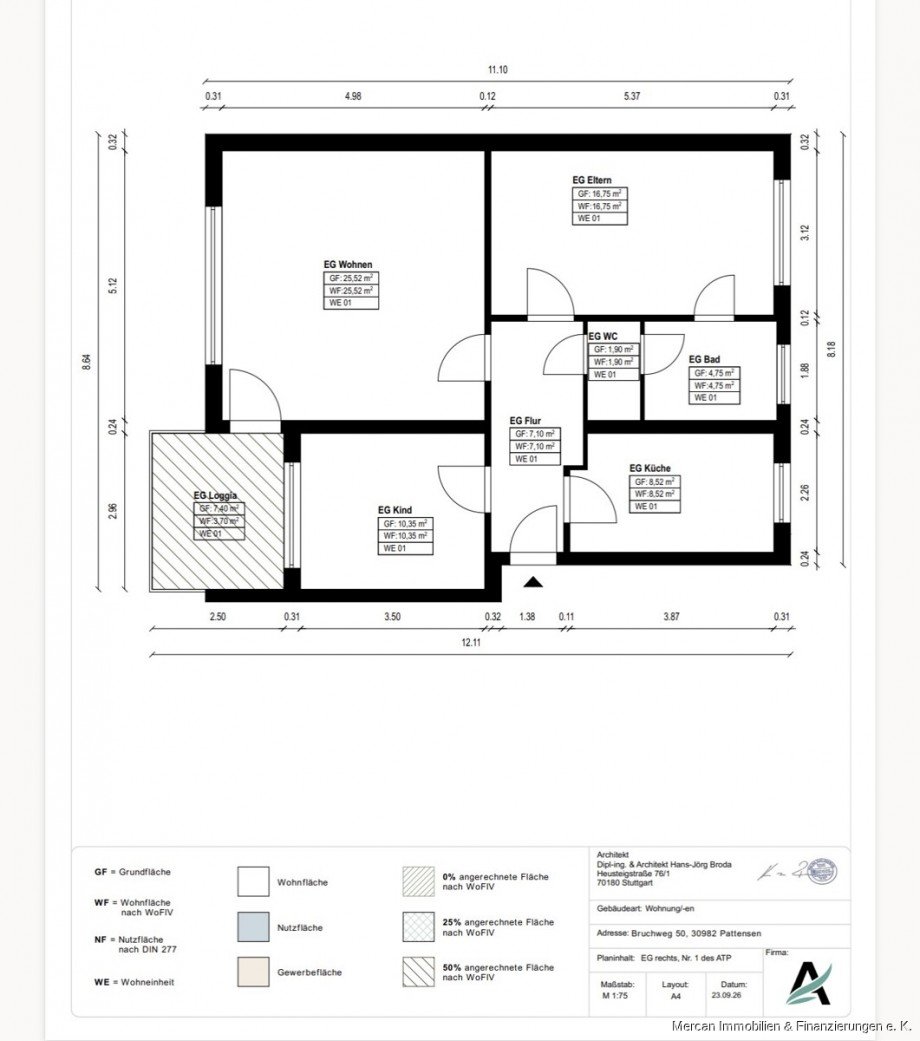 Grundriss EG re Erdgeschosswohnung Pattensen
